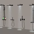 Modern Black Wall Mounted Shower Heads With Rainfall Top Sprays Handheld Sprayers And Toiletries Shelf