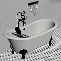 Elegant Bathroom Interior With White Freestanding Bathtub Golden Feet And Green Tiled Wall