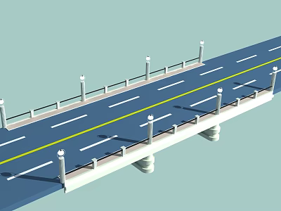 Modern Bridge Design With Roadway Lamp Posts Railings And Supporting Pillars 3d model