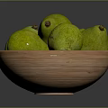 Fresh Green Pears In Wooden Bowl On Dark Background