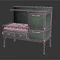 Classic Green Vintage Kitchen Stove With Drawers Cabinet And Metal Legs