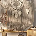 Bohemian Macramé Wall Decor With Wooden Hanger Tassel Details And Leaf Ornaments
