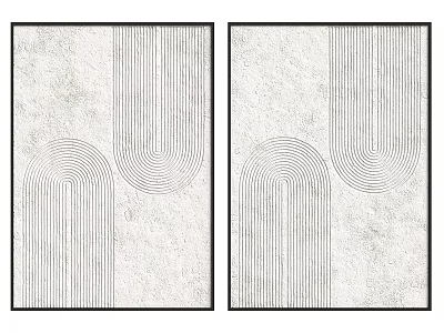 Two Panel Abstract Painting With Geometric Lines And Curved Shapes On Textured Background 3d model