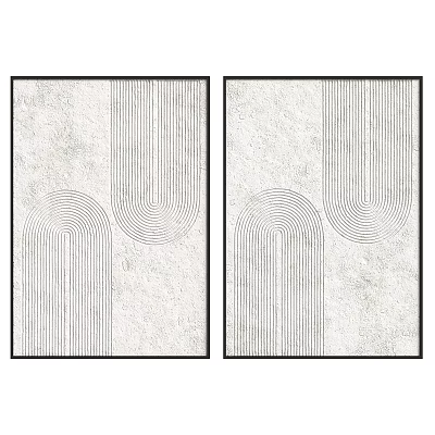 Two Panel Abstract Painting With Geometric Lines And Curved Shapes On Textured Background 3d model