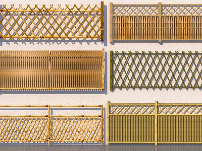 Various Bamboo Fence Designs With Diamond Grilles Vertical Slats And Patterns 3d model