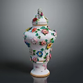 Artistic Sculpted Porcelain Urn with Intricate Colorful Floral Carvings and Ornate Top Decoration