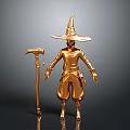 Golden Wizard Statue With Scythe Shaped Staff And Robe Details