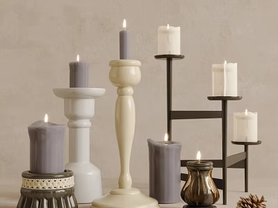Diverse Design Candle Holders in Gray White Black Brown with Tall Stands Multi tiered Structures 3d model