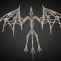 Flying Animal Dragon Skeleton Silver Skeletal Structure With Wings 3D Rendered On Dark Background