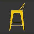 Yellow Metal Bar Stool With Backrest Footrest And Reflective Surface 3d model