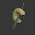 Beige Caterpillar With Red Head Crawling On Wooden Stick Against Gray Background