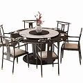 Modern Round Dining Table Set with Marble Top and Six Chairs 3d model