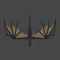 Black Mythical Dragon With Spiked Wings Flying In Mid Air