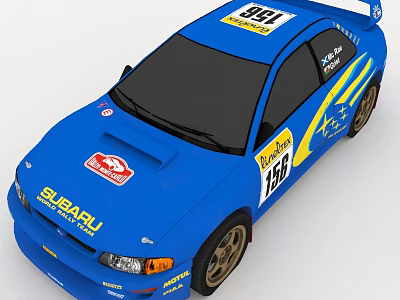Blue Subaru Race Car Exterior With Sponsor Logos And Racing Numbers 3d model