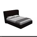 Modern Double Bed With Upholstered Headboard Beige Frame And White Striped Bedding 3d model