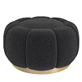 Round Beige Plush Ottoman With Modern Design And Gold Base For Living Room