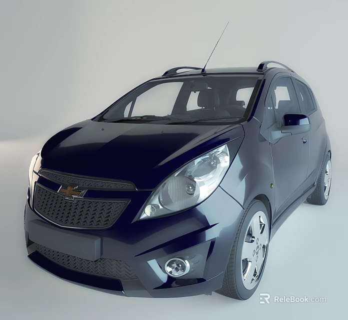 Dark Blue Compact Chevrolet Car With Roof Rack And Silver Wheels Design 3d model 