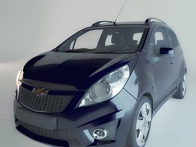 Dark Blue Compact Chevrolet Car With Roof Rack And Silver Wheels Design 3d model