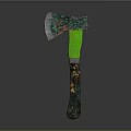 Rusty Metal Blade Axe With Green Handle And Metal Connection Part