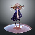 Decorative Character Figurine With Antler Headdress Long Hair Dark Cloak And Circular Base