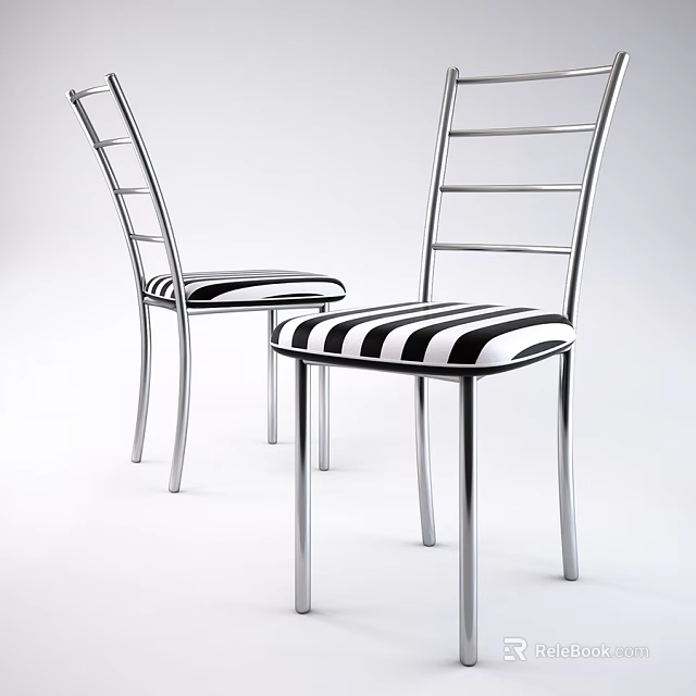 Modern Office Chair with Silver Metal Frame and Black White Striped Seat 3d model 