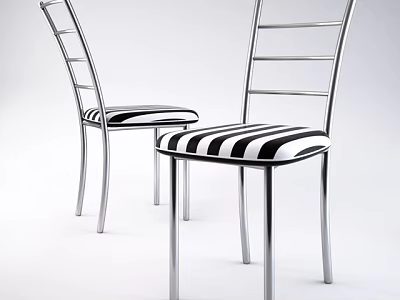 Modern Office Chair with Silver Metal Frame and Black White Striped Seat 3d model