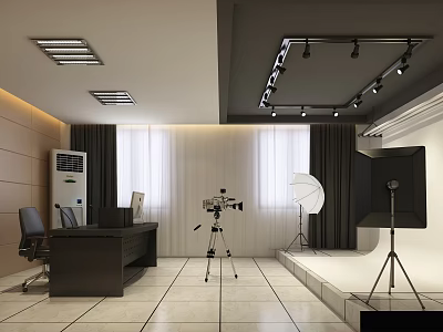 Professional Photography Studio With Camera Tripod Softbox Lighting And Office Setup 3d model