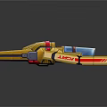 Futuristic Golden Twin Laser Cannon With Red Blue Accents And Mechanical Structure