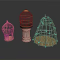 Decorative Bird Cages In Various Styles Including Pink Wooden And Straw Designs