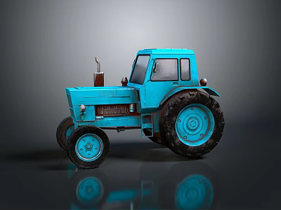 Vintage Blue Tractor with Large Wheels Classic Design and Metal Body 3d model
