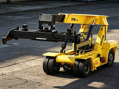 Yellow Hyster Utility Vehicle With Crane Arm And Large Industrial Tires 3d model