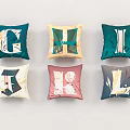 Colorful Decorative Pillows With Letter L Design And Leaf Patterns On Light Background 3d model