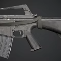 Dual Angle View Of Modern Military Rifle With Detachable Magazine And Ergonomic Grip Design