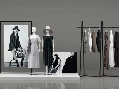 Mannequins In Dresses With Clothes Racks And Black White Model Photos In Fashion 3d model