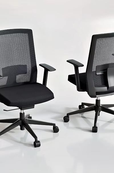 Black Mesh Backrest Office Chair With Armrests Swivel Wheels And White Background 3d model