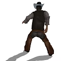 Game Movie Character Wearing Cowboy Hat Vest Shirt Brown Pants Belt Buckle Standing Pose