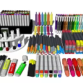 Assorted Colored Writing Pens Including Markers Highlighters And Storage Holders