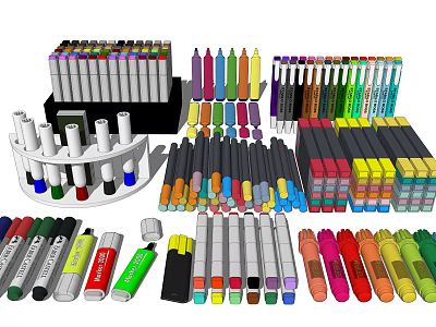 Assorted Colored Writing Pens Including Markers Highlighters And Storage Holders 3d model