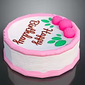 Happy Birthday Cake With Pink Roses Green Leaves And Festive Text