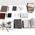Various Notebooks And Stationery Collection With Open Pages Pens And Stacked Binders