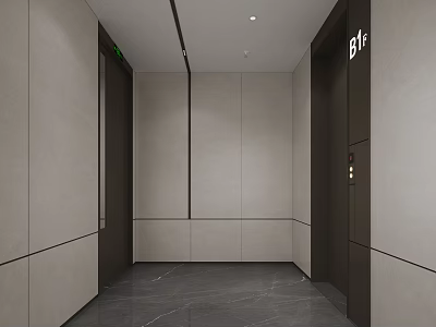 Modern Elevator Lobby With Light Gray Walls And Dark Marble Flooring 3d model