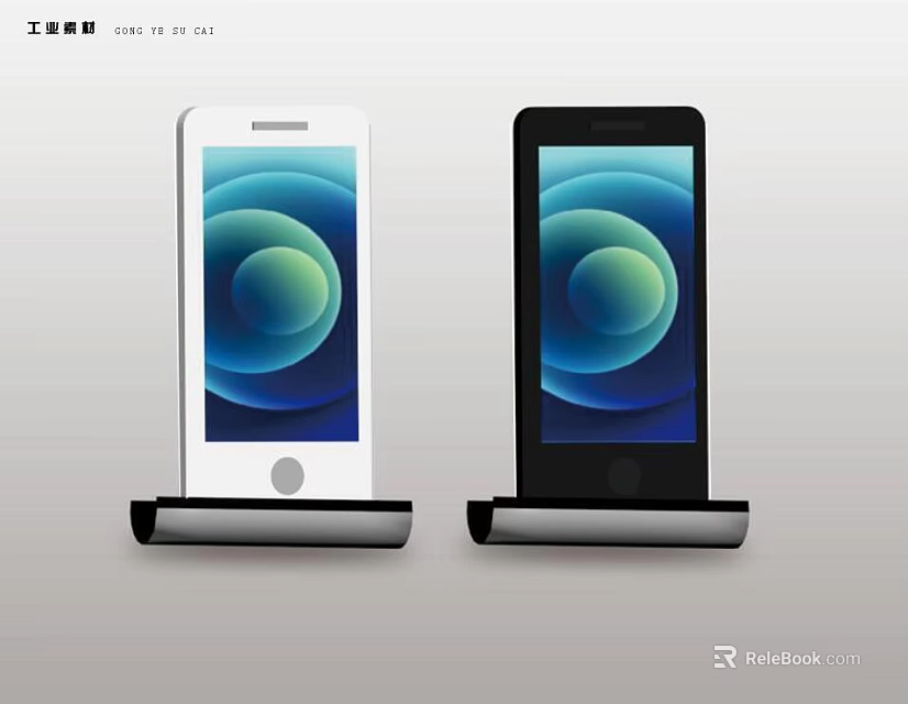 White And Black Smartphones On Charging Stands With Circular Gradient Screens 3d model 