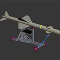 Silver Military Missile With Yellow Stripe On Wheeled Launcher Stand