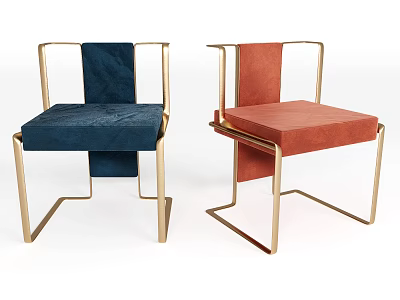 Modern Accent Chairs in Navy Blue and Orange with Golden Metal Frame and Upholstered Seat 3d model