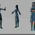 Game Movie Character in Blue Green Top Skirt and Green Boots Front Back Side Views