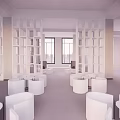 Modern Sales Office Interior With Spacious Layout White Round Seats And Large Windows 3d model