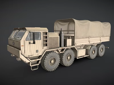 Beige Military Cargo Truck With Canvas Cover And Six Large Off Road Wheels 3d model