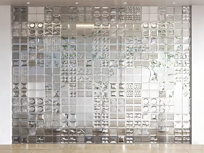Modern Glass Partition Design With Geometric Patterns And Green Plants 3d model