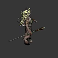 3D Fantasy Mythical Creature with Blonde Hair Green Leaf Attire Deer Hooves and Tail