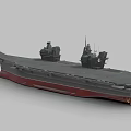 Detailed Aircraft Carrier Model With Gray Flight Deck And Red Hull Structures
